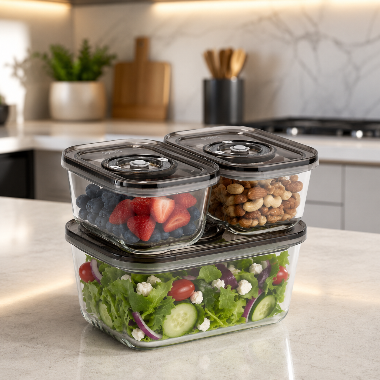 stackable glass vacuum containers